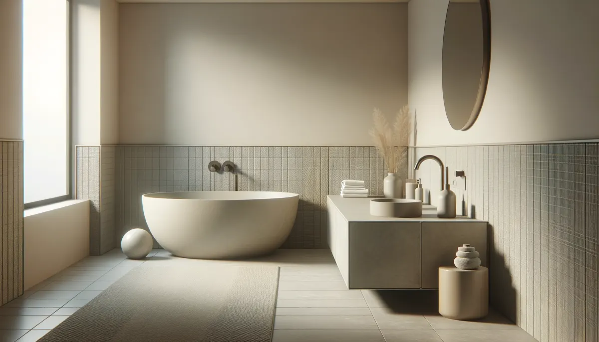 Renovated bathroom with a freestanding tub, tiled walls and a floating vanity