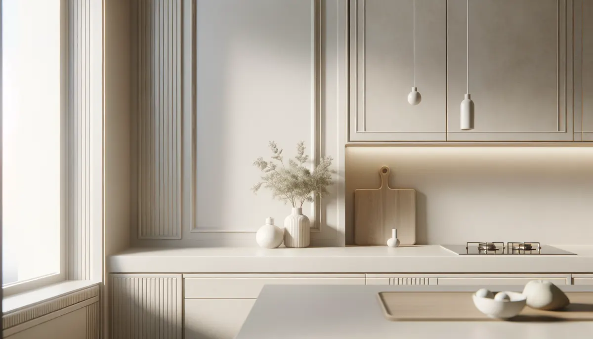 Sunlit kitchen with newly installed cabinetry and backsplash